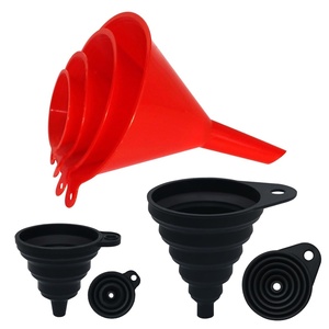 image:imageKongNai 4 Pieces Plastic Funnel Set for Kitchen and Automotive Use Mini Small Medium and Large Funnel for Filling Bottles Canning Cooking Lab or Car Oil Funnels RedRed  Black