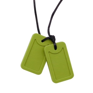 image:imageSensory Chew Necklace for Kids and Adults Silicone Dog Tag Pendant Chewy for Autism ADHD SPD PICA and Oral Motor Chewing Needs Fidget Chewable Necklaces BlackGreen